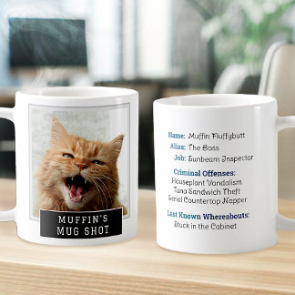 Caneca De Café Texto de Foto Personalizado do Cat Novelty Mugshot