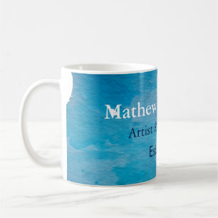 Caneca De Café Texto de jeans de cor da água russa azul título de