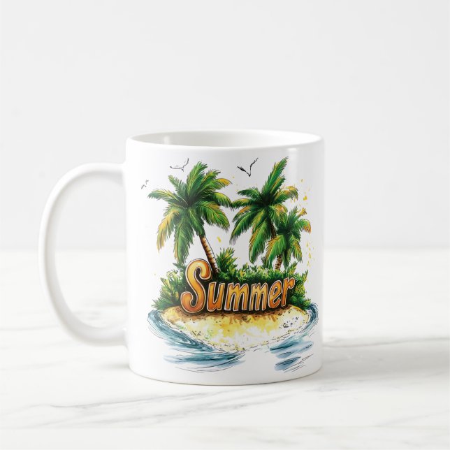 Caneca De Café Texto de Verão - Ilha Tropical de Verão (Esquerda)