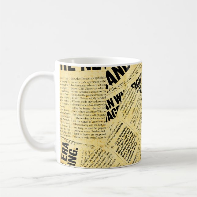 Caneca De Café Texto do jornal com papel antigo (Esquerda)
