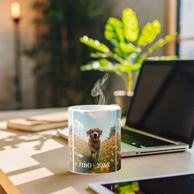 Caneca De Café Texto do nome do animal de estimação da foto de cã (Criador carregado)