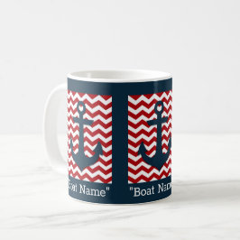Caneca De Café Texto do Nome do Barco Azul Branco Ancorado Náutic