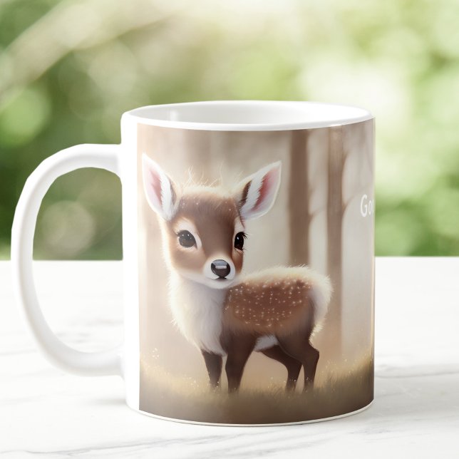 Caneca De Café Texto do Nome Personalizado do Vendedor de Cores A (Cute Watercolor Deer Personalized Name Text Beige Coffee Mug)