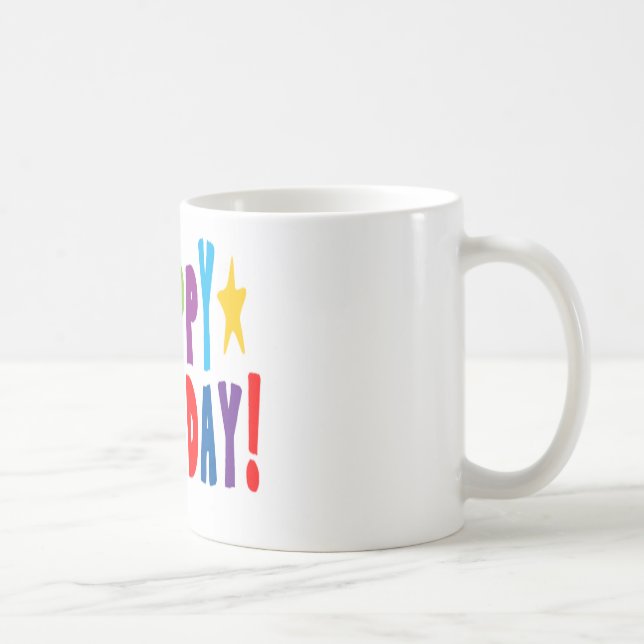 Caneca De Café Texto feliz de aniversário colorido (Direita)