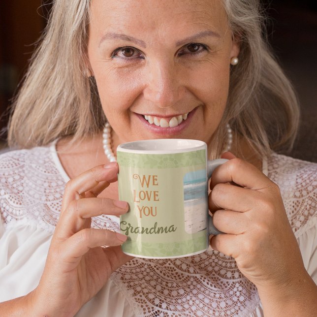 Caneca De Café Texto Fotográfico Personalizado Chic Vovó Oferta V (Chic Personalized Photo Text Grandma Gift Green Coffee Mug)