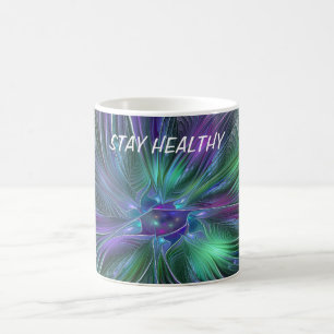 Caneca De Café Texto Fractal de Abstrato de Flor Verde Puro