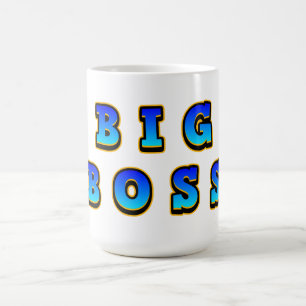 Caneca De Café Texto Grande Chefe em Azul Dinâmico e Vibrante