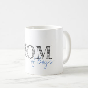 Caneca De Café Texto moderno Mãe dos Meninos Cinza Azul Bebê