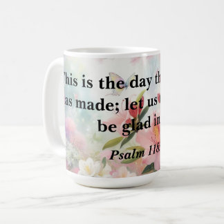 Caneca De Café texto motivacional da Bíblia em aquarela floral