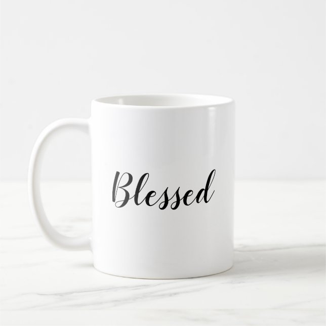 Caneca De Café Texto personalizado branco-preto abençoado, bonito (Esquerda)