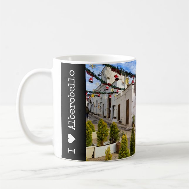 Caneca De Café Texto personalizado, casas trulli em Alberobello (Esquerda)