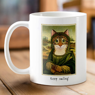 Caneca De Café Texto Personalizado de Cat Mona Lisa Bonita