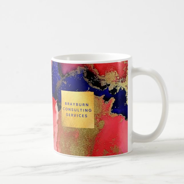 Caneca De Café Texto Personalizado de Folha Ouro Abstrato Azul Ve (Direita)