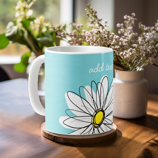 Caneca De Café Texto Personalizado de Margarida Esbranquiçada e A (Whimsical Daisy mug with personalized name - makes a great gift!)