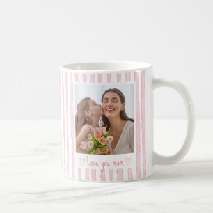 Caneca De Café Texto Personalizado Foto Listras Rosa Coquette
