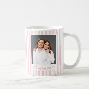 Caneca De Café Texto Personalizado Foto Listras Rosa Coquette