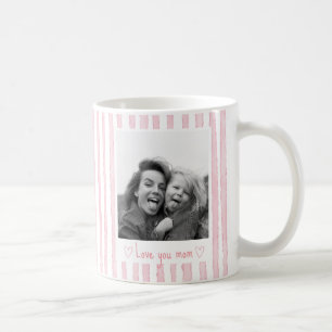 Caneca De Café Texto Personalizado Foto Listras Rosa Coquette