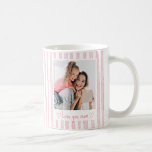 Caneca De Café Texto Personalizado Foto Listras Rosa Coquette