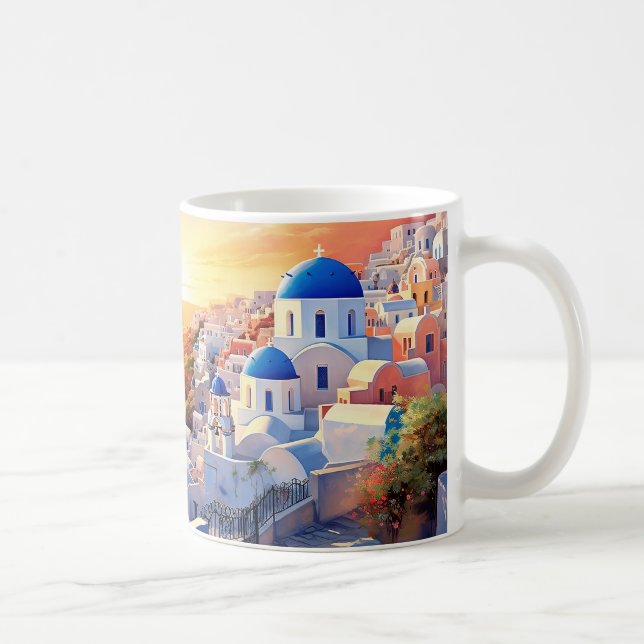 Caneca De Café Texto personalizado Grécia Santorini Sunset (Direita)