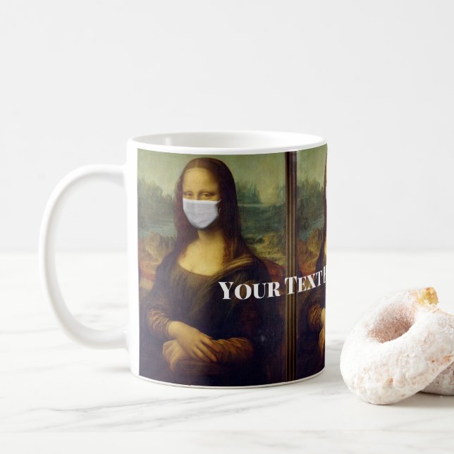 Caneca De Café Texto Personalizado - Impressão de Mona Lisa com A (Com Donut)