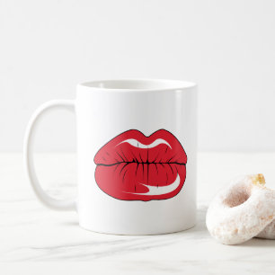 Caneca De Café Texto Personalizado Lábios Vermelhos Divertidos Bo