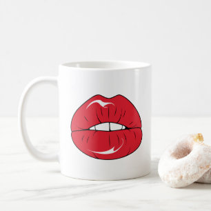 Caneca De Café Texto Personalizado Lábios Vermelhos Divertidos Bo