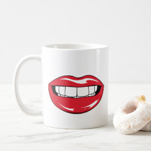 Caneca De Café Texto Personalizado Lábios Vermelhos Divertidos Bo