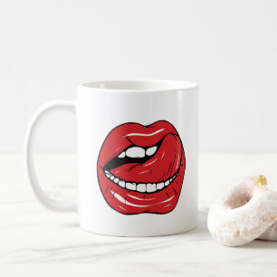 Caneca De Café Texto Personalizado Lábios Vermelhos Divertidos Bo
