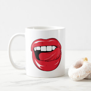 Caneca De Café Texto Personalizado Lábios Vermelhos Divertidos Bo