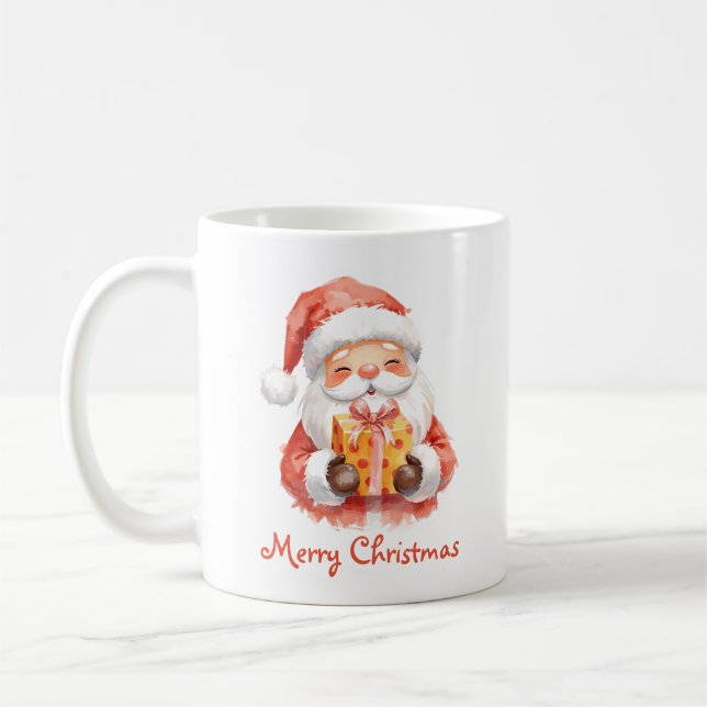 Caneca De Café Texto Personalizado Papai Noel Engraçado Com Prese (Esquerda)