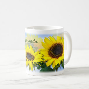 Caneca De Café Texto Personalizado Personalizado Sunny Sunflower
