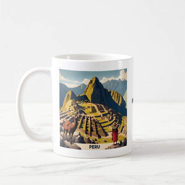 Caneca De Café Texto personalizado Peru Machu Picchu (Esquerda)