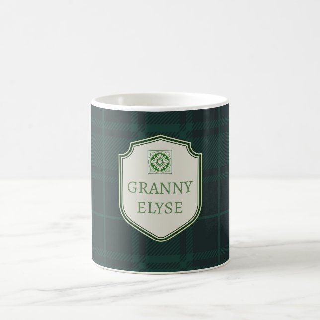 Caneca De Café Texto Personalizado Vovó Xadrez Verde (Centro)