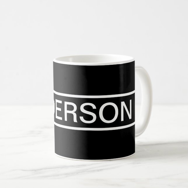 Caneca De Café Texto personalizável | Preto e Branco Moderno Negr (Frente Esquerda)