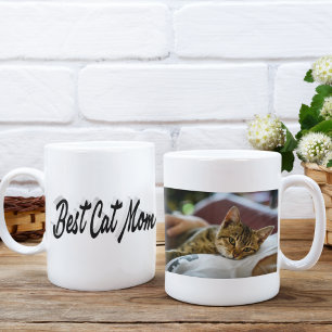Caneca De Café Texto Preto da Foto da Melhor Cat Mãe