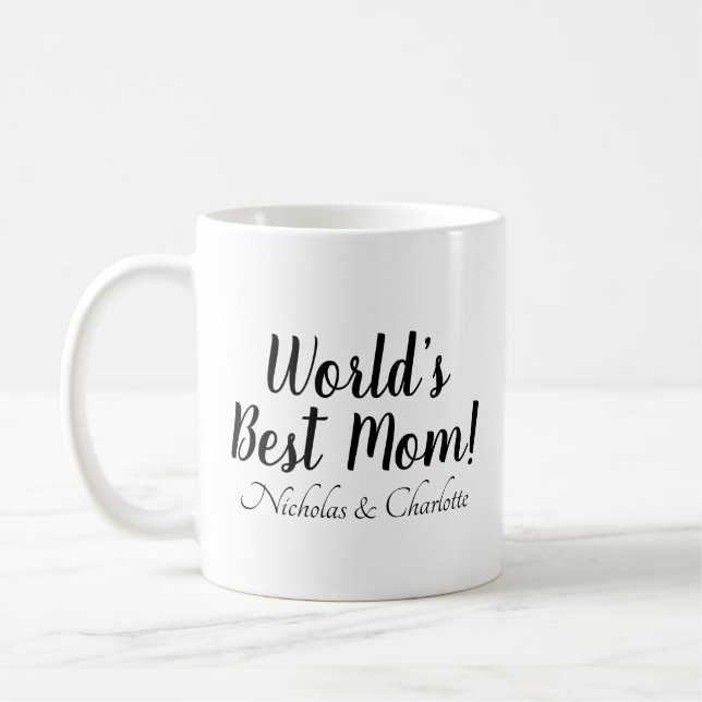 Caneca De Café Texto preto de script personalizado da Melhor Mãe  (Esquerda)