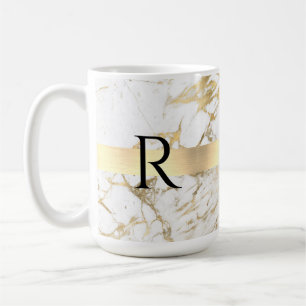 Caneca De Café Texto Preto do Monograma, Mármore Branco e Doura