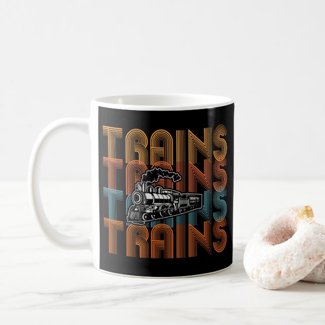 Caneca De Café Texto Repetido Dos Comboios, Comboio Ferroviário C (Com Donut)