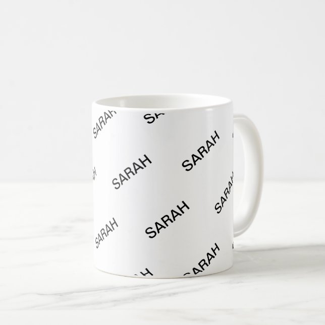 Caneca De Café Texto repetitivo personalizável Branco e preto mod (Frente Esquerda)