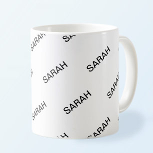Caneca De Café Texto repetitivo personalizável Branco e preto mod