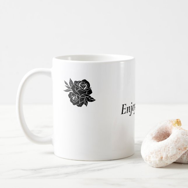Caneca De Café texto simples personalizado de flor (Com Donut)