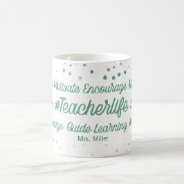 Caneca De Café Texto verde do professor inspirador personalizado