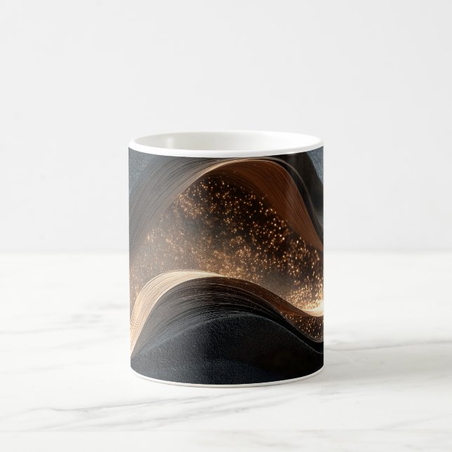 Caneca De Café Textura Abstrata Ondulada com Faíscas Douradas (Centro)