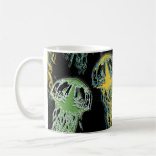 Caneca De Café Textura de águas-vivas desenhada à mão. Traje de m
