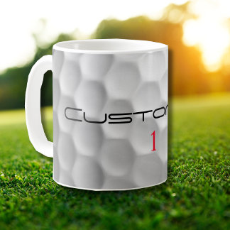 Caneca De Café Textura de Bola de Golfe Branca Com Nome e Número