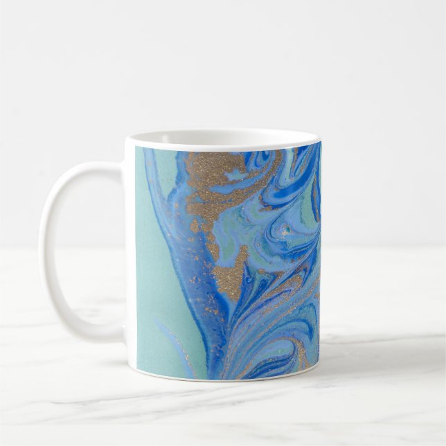 Caneca De Café Textura de cor líquida Dourada azul (Esquerda)