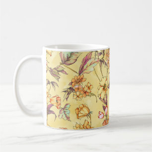 Caneca De Café Textura de Impressão Floral de Aquarela