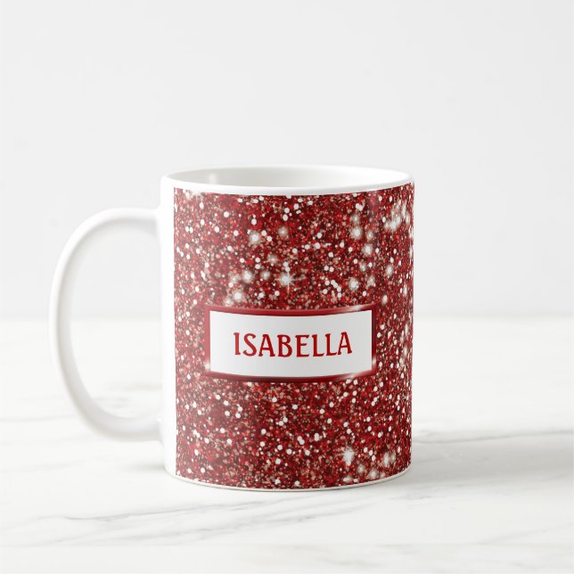 Caneca De Café Textura de Largura Vermelha Faux Procura Com Nome  (Esquerda)