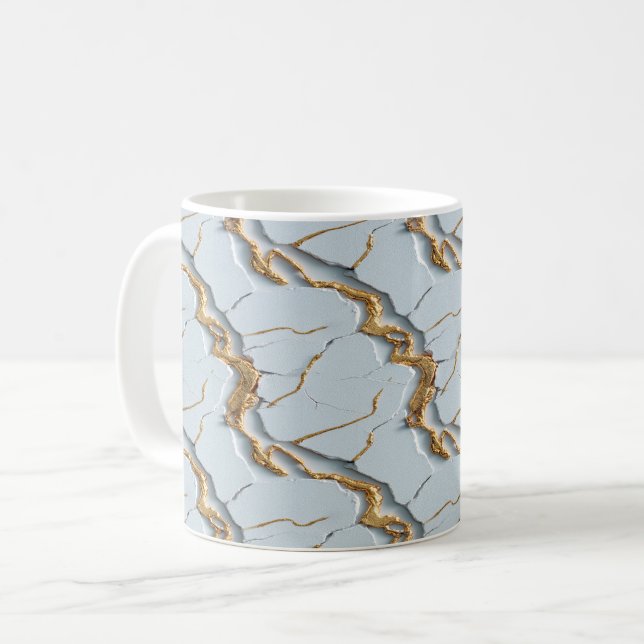 Caneca De Café Textura de Mármore Branco com Veias de Ouro Rachad (Frente Esquerda)