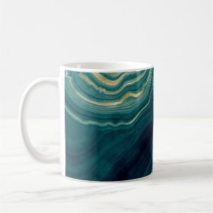 Caneca De Café Textura de Mármore Dourado Ágata Verde Turquesa
